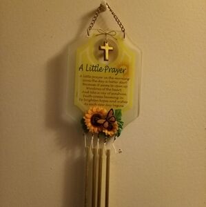 Vintage 12" Paula Garden Gold Cross Glass Wind Chime A Little Prayer Plaque